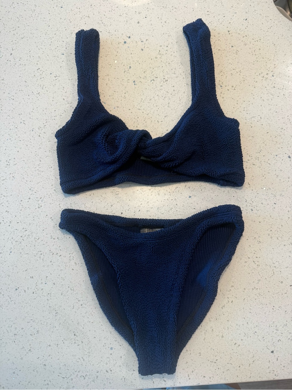 Hunza G Navy Textured Two-Piece Bikini